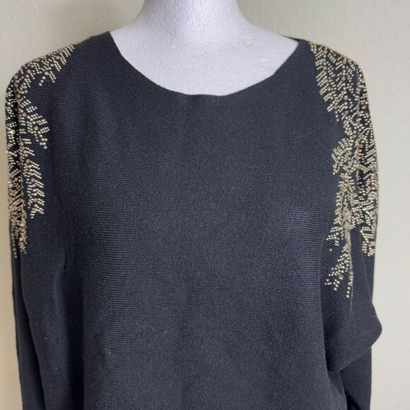 Luna Black Women's Sweater‎ Size L Gold Beads Long Sleeve Soft Pullover *READ - Picture 2 of 8